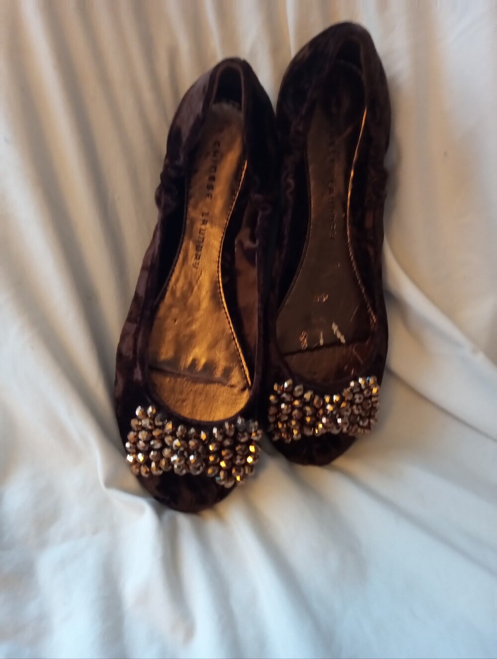 Chinese Laundry Women's Velvet Jeweled Ballet Flats -Rich Dark Brown Sz 7.5